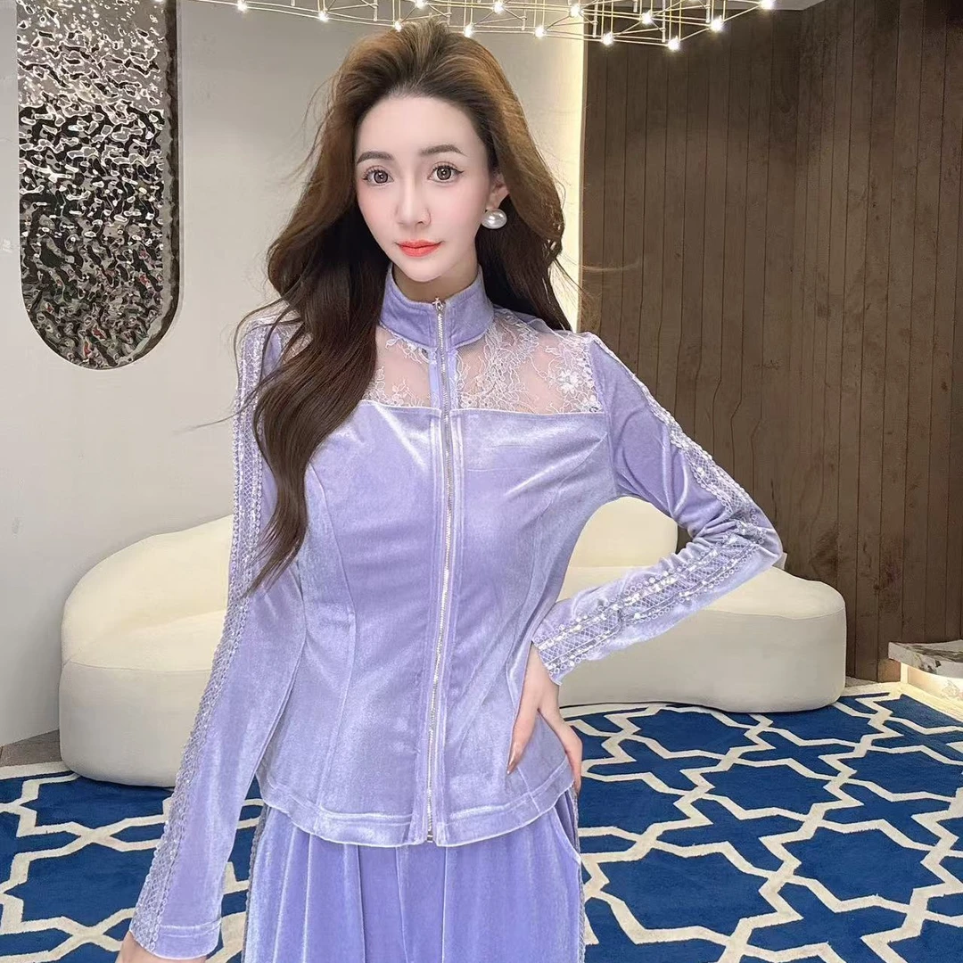 【MIA.G】丝绒拼接休闲贵妇运动上衣   XY632