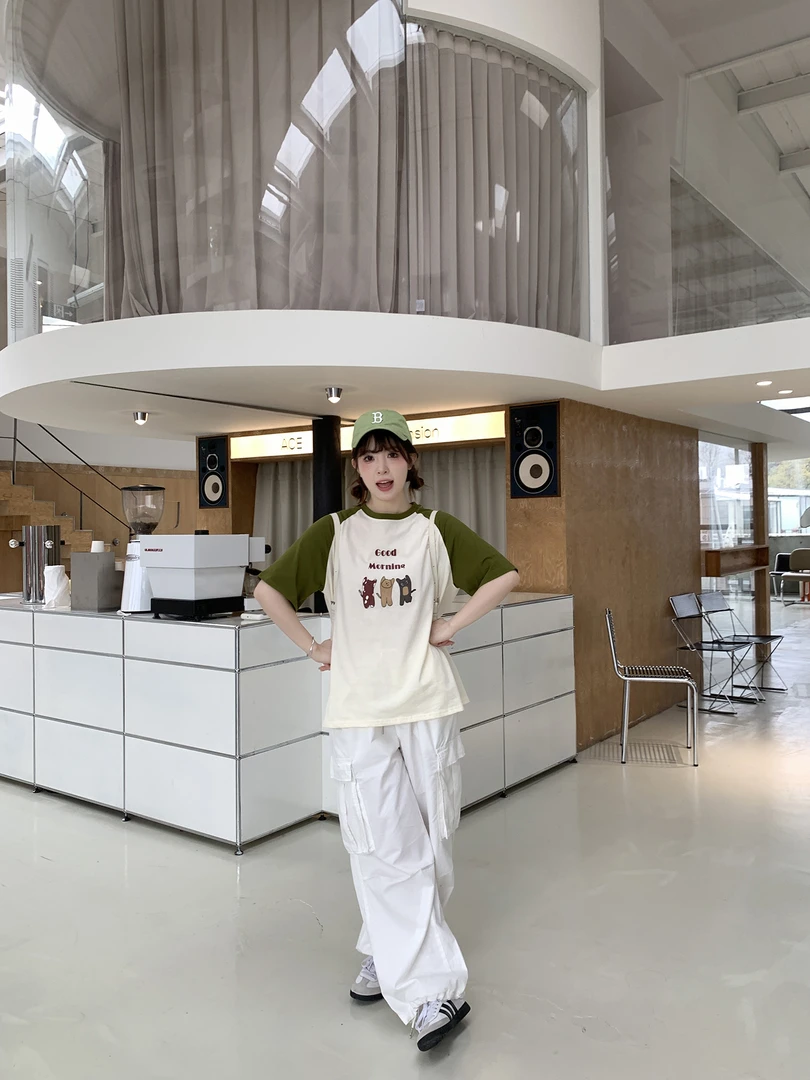 小沈美眉XSMM白色复古宽松阔腿工装裤女微胖梨形显瘦直筒休闲长裤