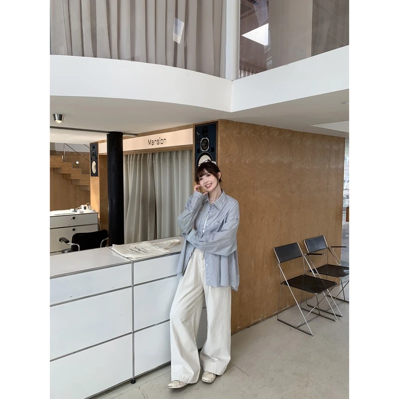 小沈美眉微胖梨形显瘦抽绳拖地牛仔裤秋宽松直筒阔腿休闲裤子女