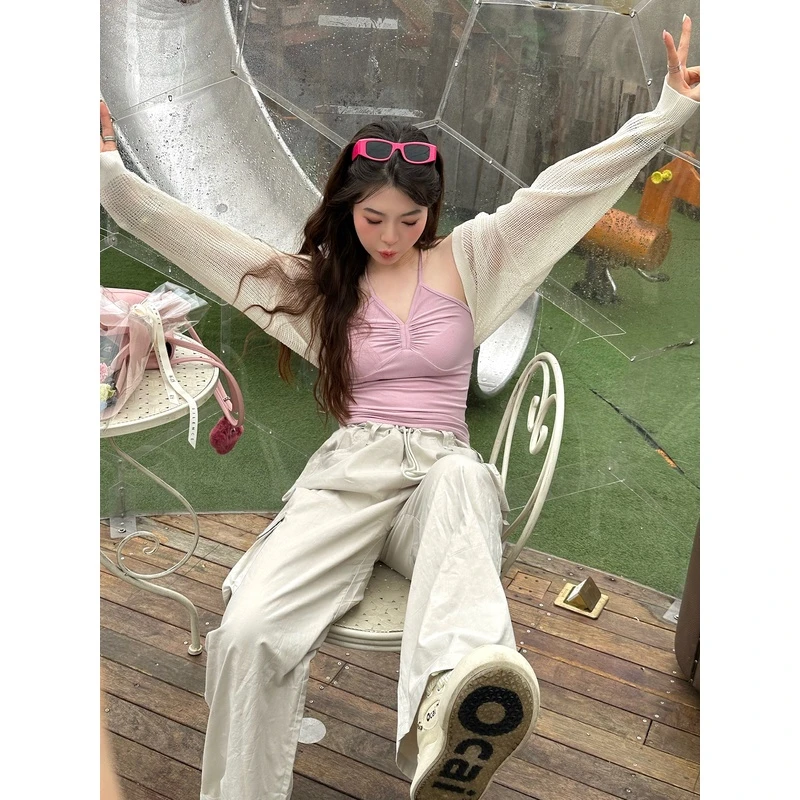 小沈美眉 薄款镂空披肩上衣女2023夏季新款长袖短款针织开衫