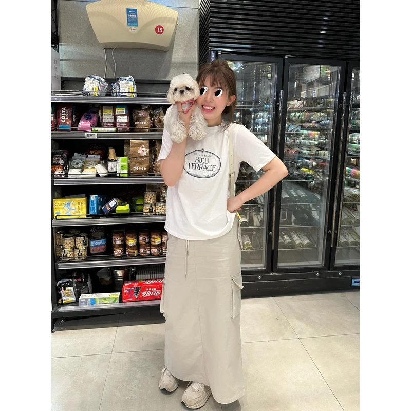 小沈美眉 设计感小众薄款开叉工装半身裙夏季新款高腰直筒长裙