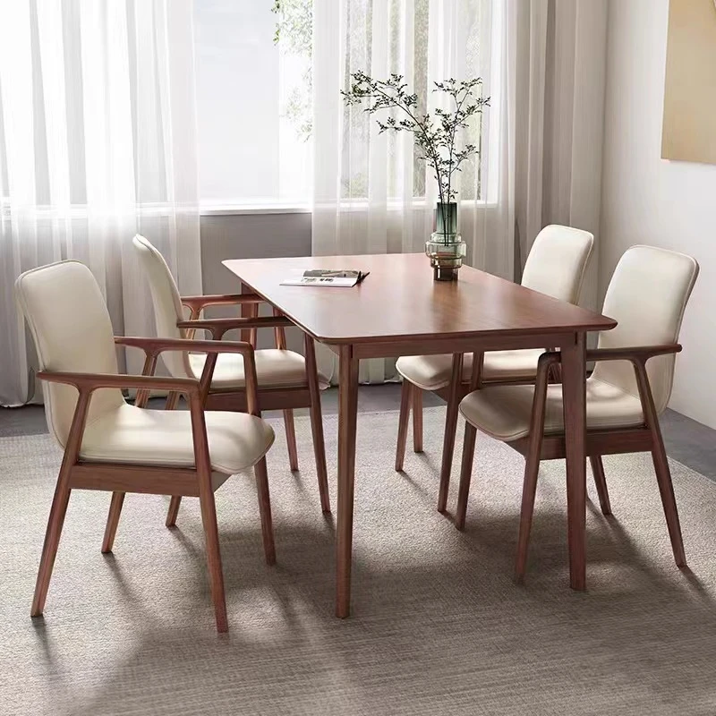 现代实木餐厅复古设计师靠背扶手北欧高档轻奢书房椅软包洽谈椅