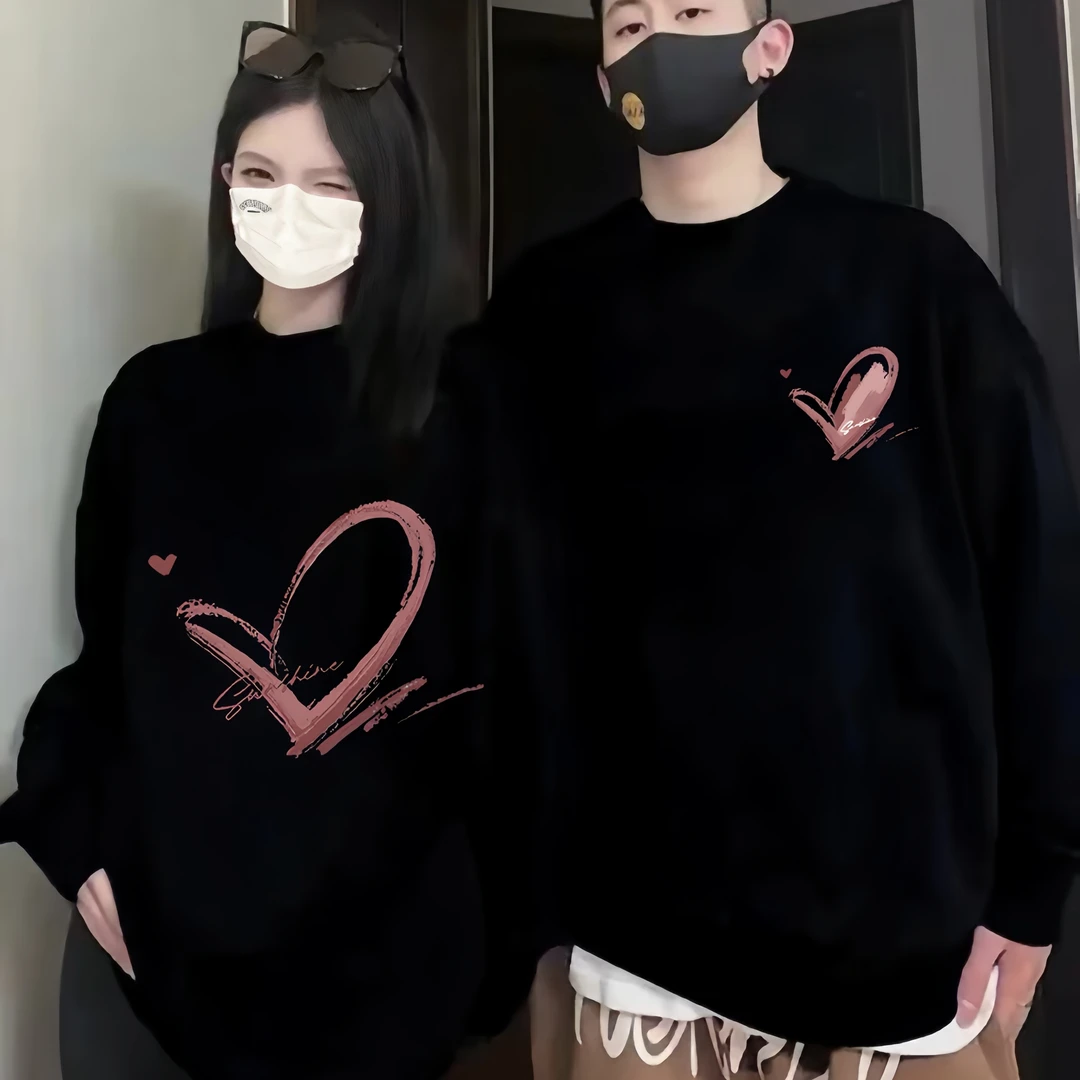 【2件装】情侣装卫衣百搭网红秋季圆领高级高级创意情侣男女长卫衣