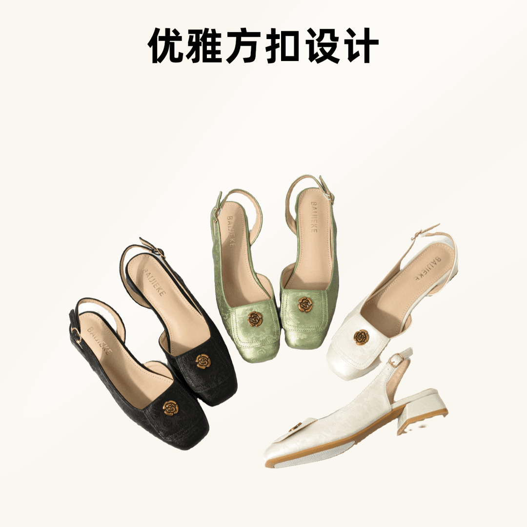 2024新款气质山茶花夏季真皮包头女凉鞋舒适百搭时尚春夏法式低跟