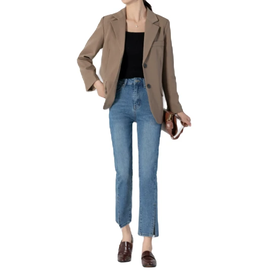 A-09【群】开叉微喇直筒牛仔裤女高腰显瘦烟管裤春夏季九分裤