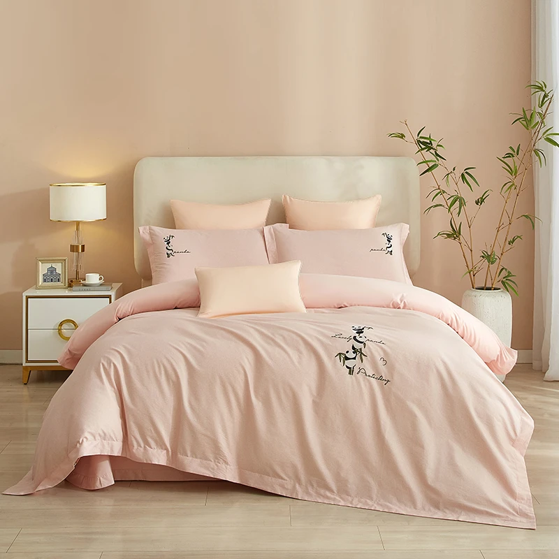 床品高性价比套件床单被套刺绣纯色40支斜纹全棉绣花四件套