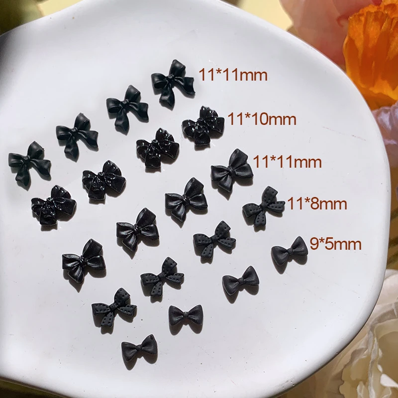 美甲饰品黑色蝴蝶结立体简约指甲贴片网红爆款蝴蝶结指配饰钻