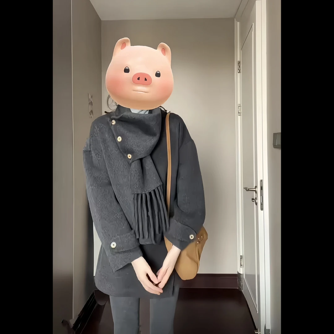 2024秋冬新款二件套女装超好看灰色短款毛呢外套气质高腰显瘦裙裤