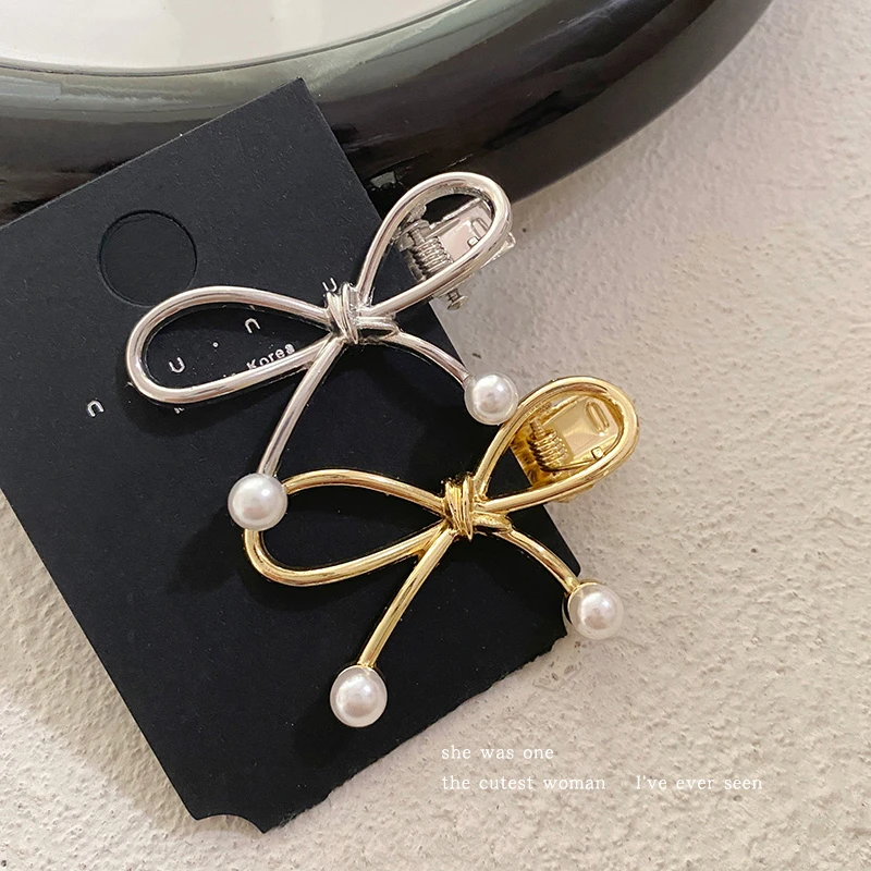 珠款蝴蝶结属发夹女侧边刘海夹碎发鸭嘴夹子简约气质发卡头饰