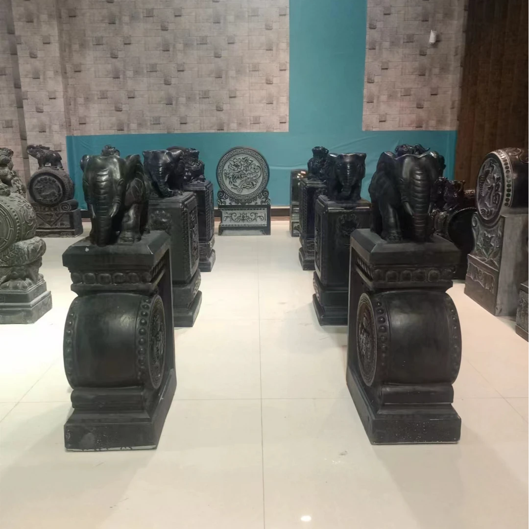 天然青石整石雕刻而成的小象款方抱鼓一对适用于庭院别墅饭店门口