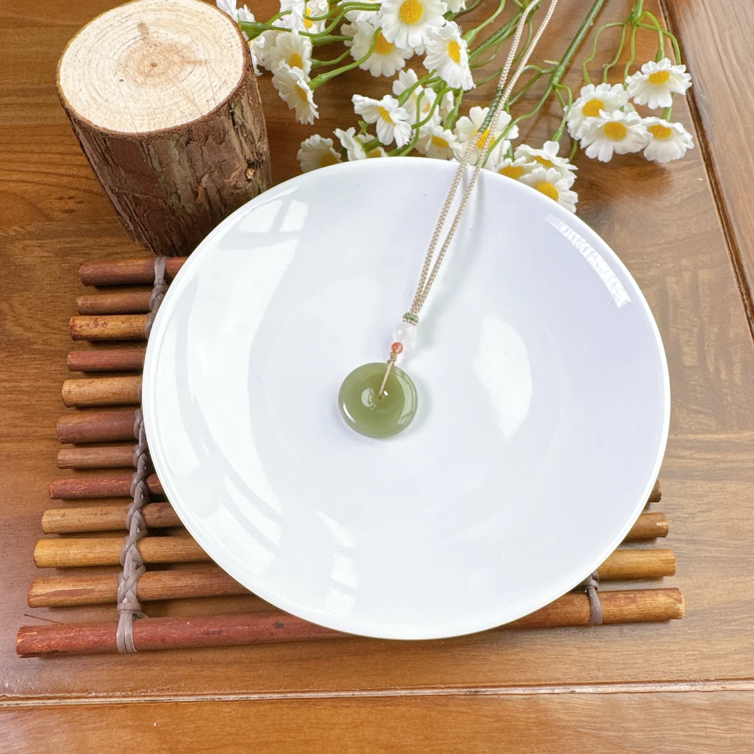 和田玉平安扣约24mm（湖水绿）吊坠