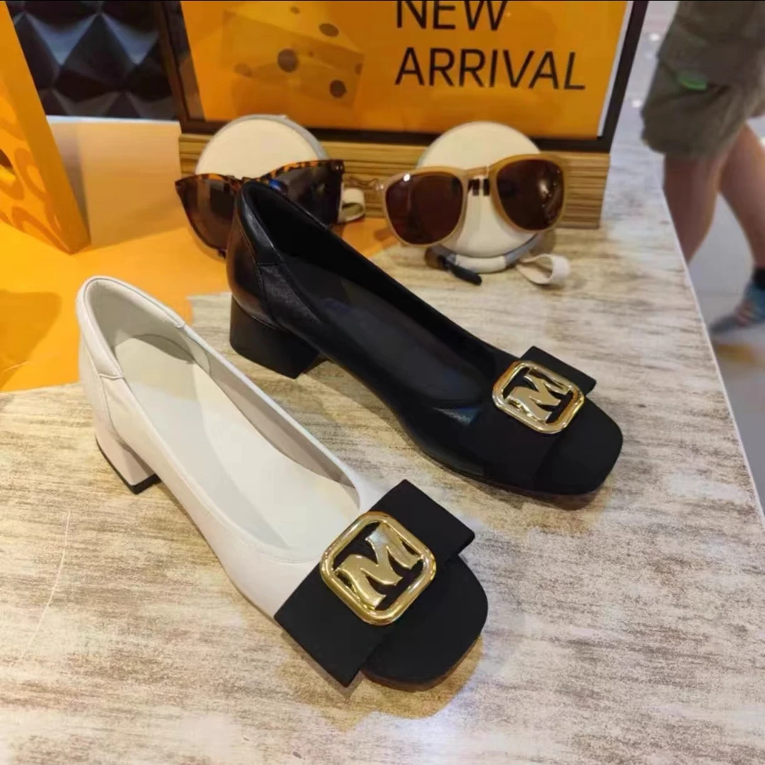 301-通勤浅口鞋方头粗跟小单鞋字母舒适单鞋女鞋低帮鞋-OLB