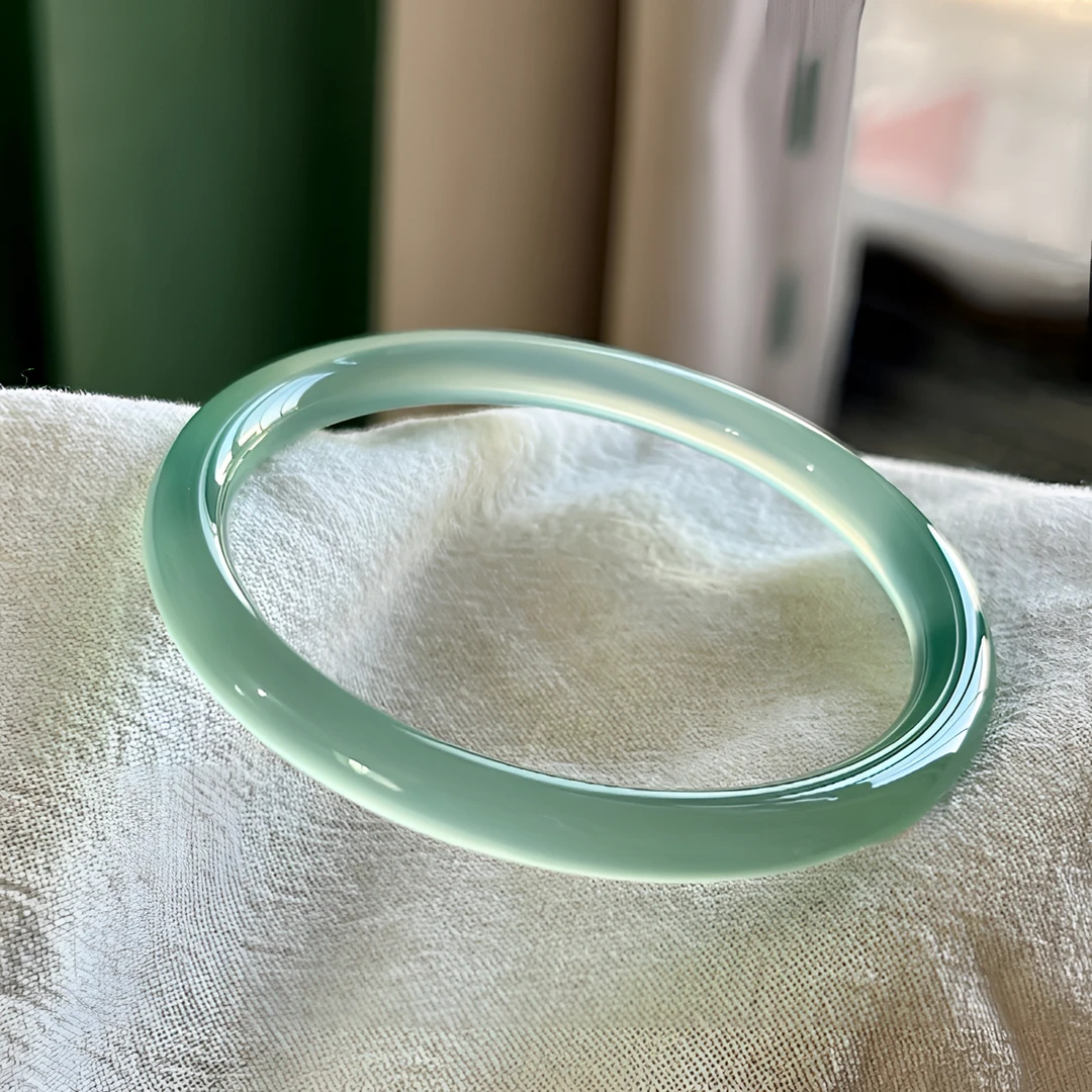 天然玉髓天青冻手镯女冰种美人镯细圆条镯子情人节礼物送女友浪漫