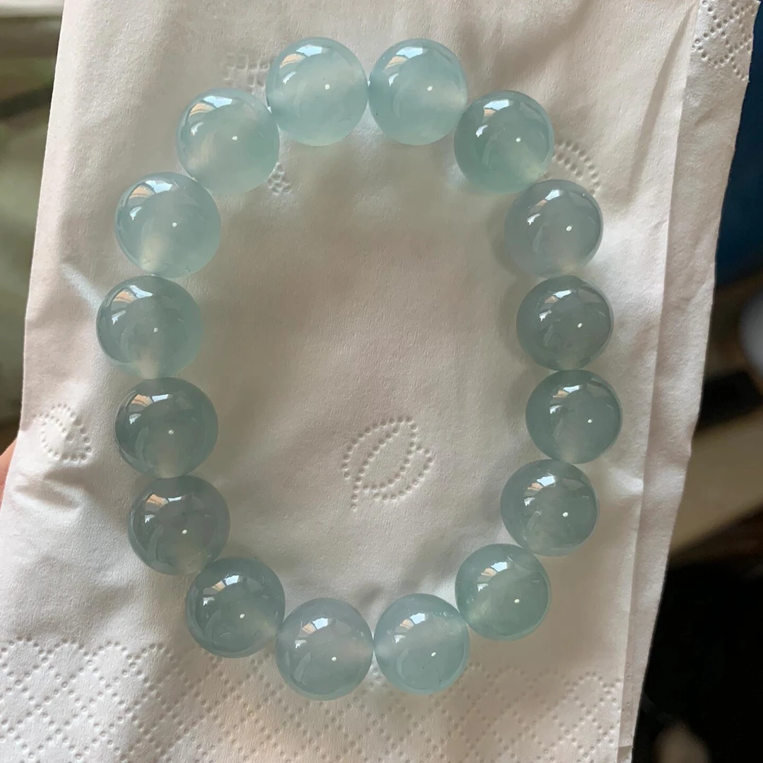 上等天然晴水玛瑙玉髓手串晴蓝百搭精品大珠子玉手串精美送礼首饰