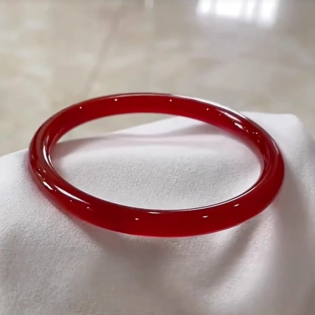 {玉礼}天然巴西红玛瑙玉镯冰透高品鸽血红玉髓手镯送女友礼物推荐