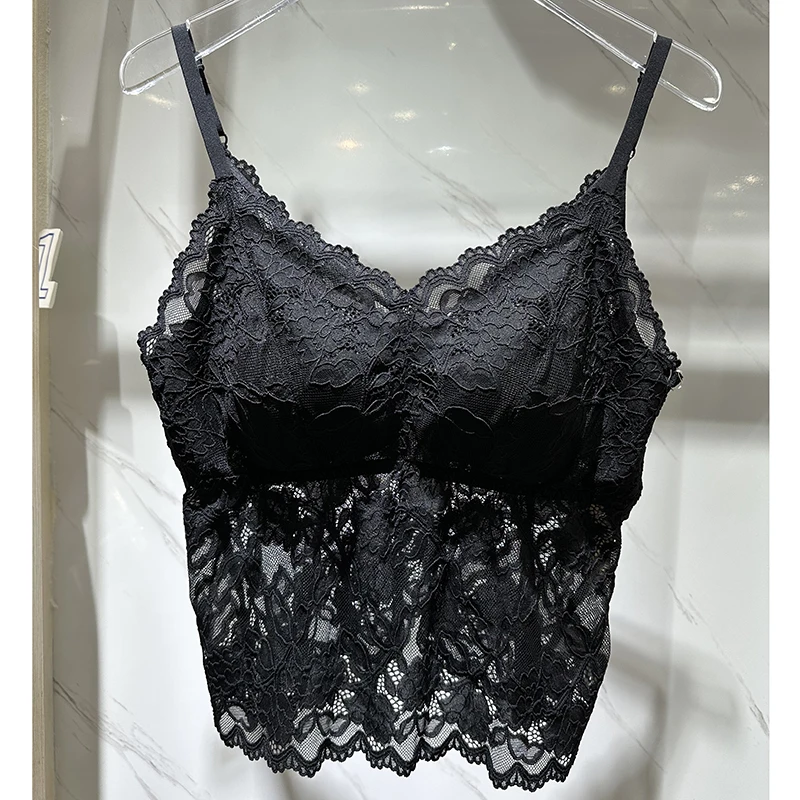 【高品质】无钢圈蕾丝美背吊带背心带胸垫一体打底内搭薄款套头美背