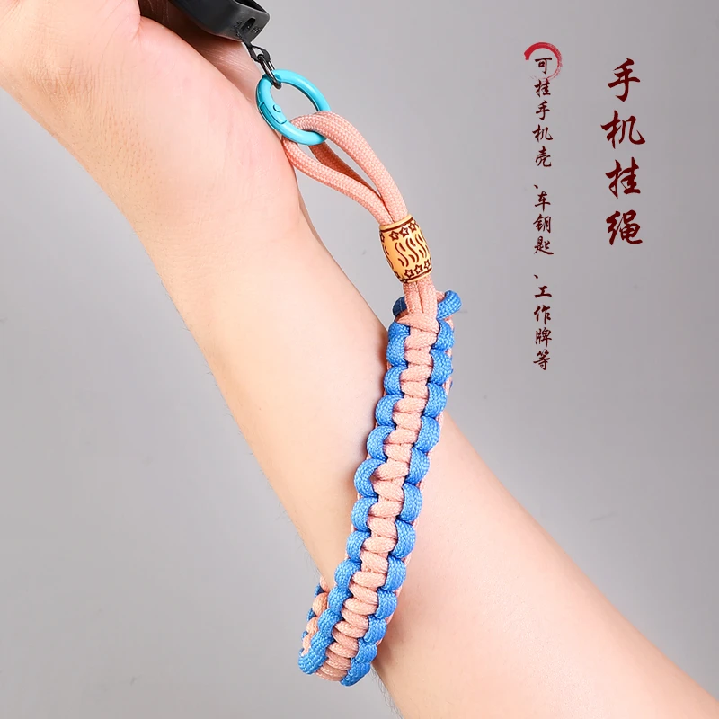 简约创意短款多巴胺色编织挂绳手机壳钥匙圈可伸缩防摔