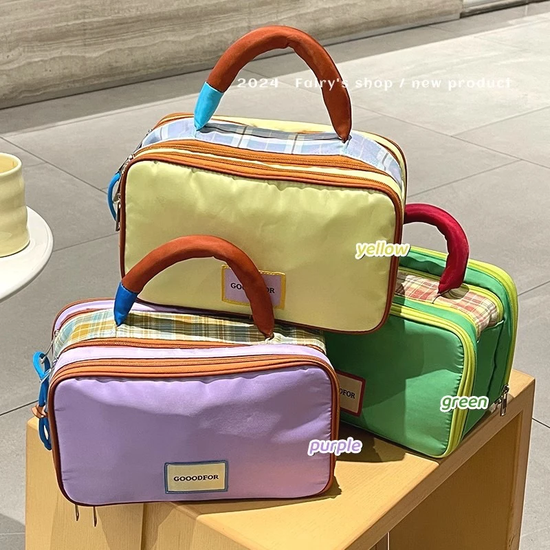 化妆包撞色手提化妆包大容量牛津布防水洗漱包化妆品收纳包时尚