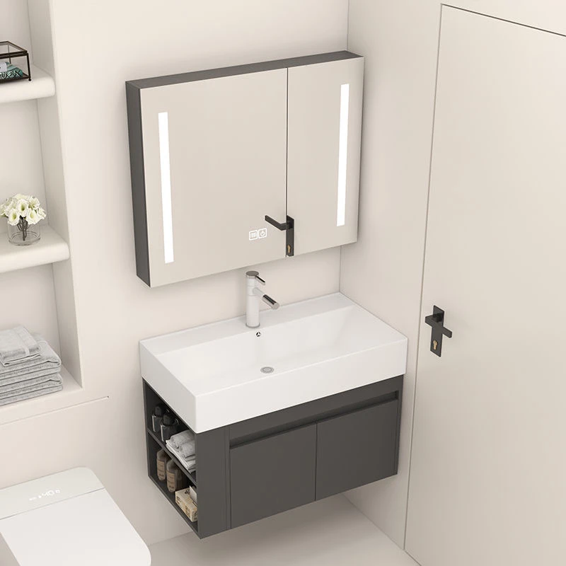 新款实木小户型浴室柜侧边收纳一体盆陶瓷洗手盆柜组合卫生间大盆