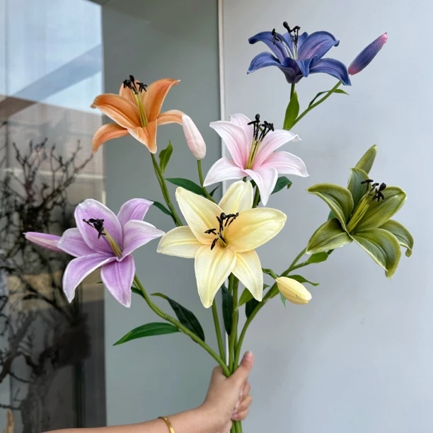 仿真保湿手感PU百合花客厅家居摆设软装插花婚庆摄影道具花装饰品