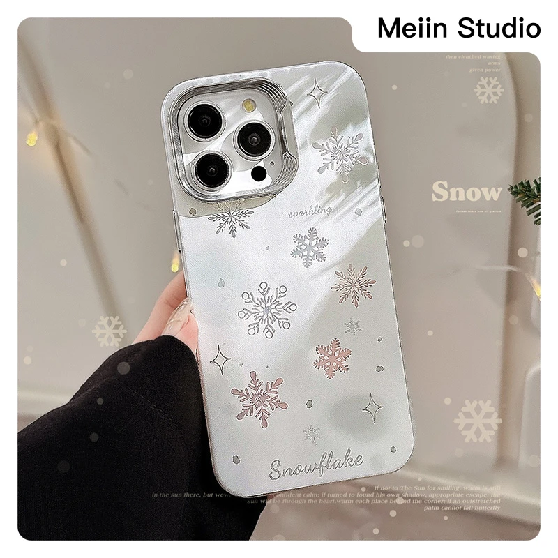 【Meiin Studio】冬日雪花|苹果全系镂空雪花秋冬氛围ins电镀复古