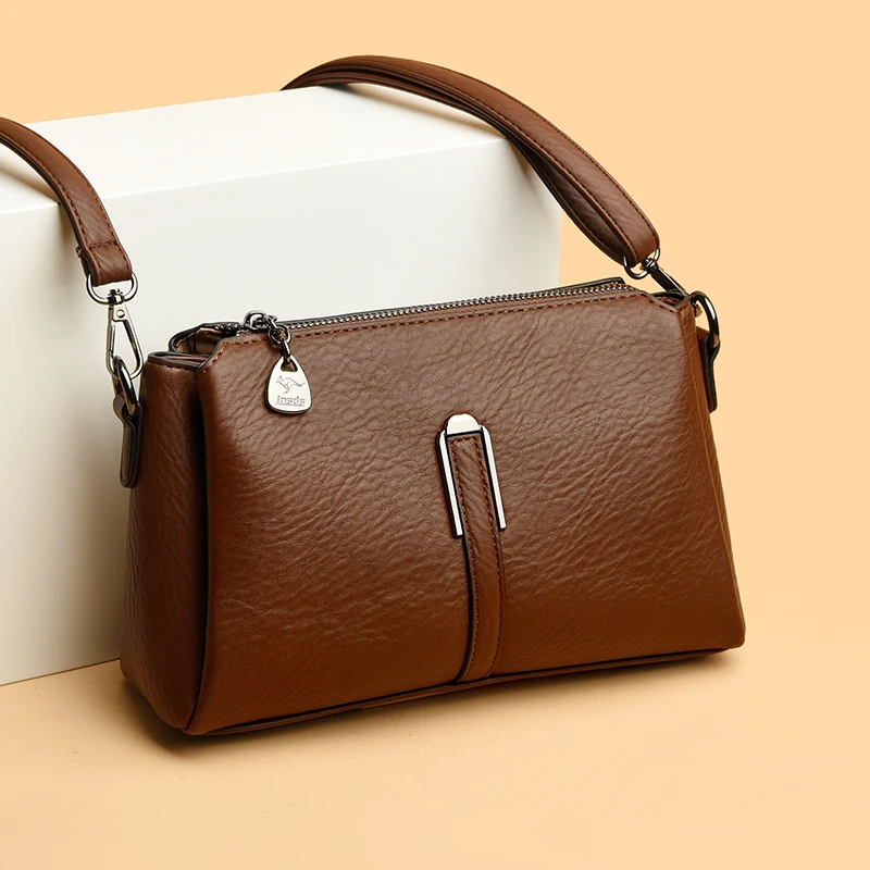 斜跨手机包时尚休闲百搭中年单肩妈妈包肩包真皮简约小包包&10218