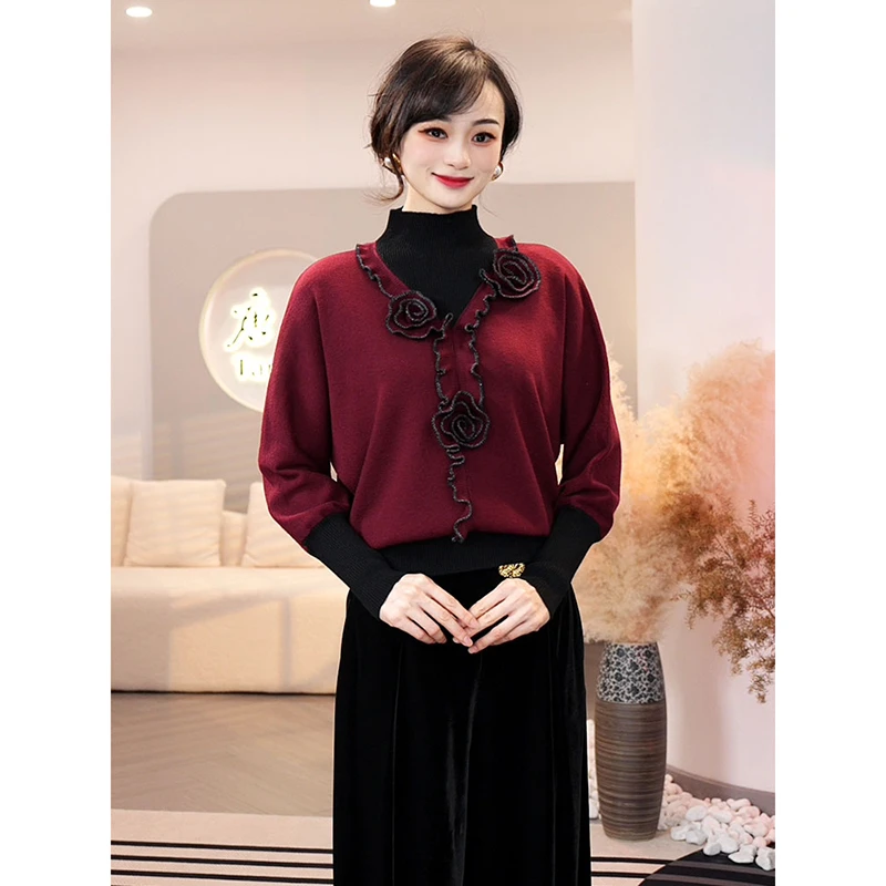 预售2025秋冬新款【ZM24-D718】弹力含绵羊毛小众设计感打底针织衫