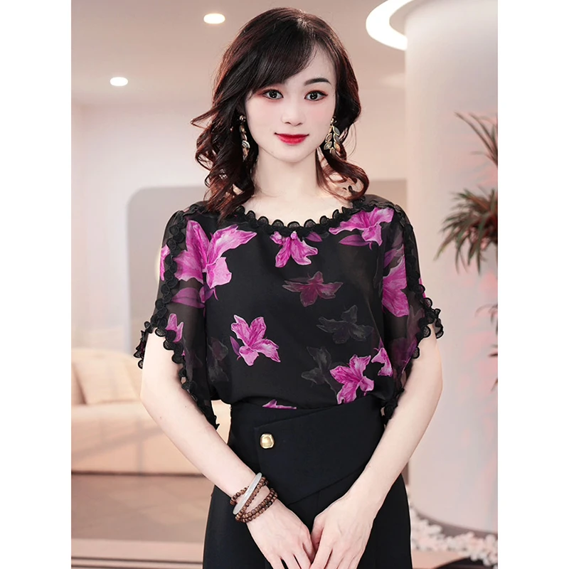 2025年夏季新款【5019】高级感气质小众轻奢黑色轻薄衬衫上衣女