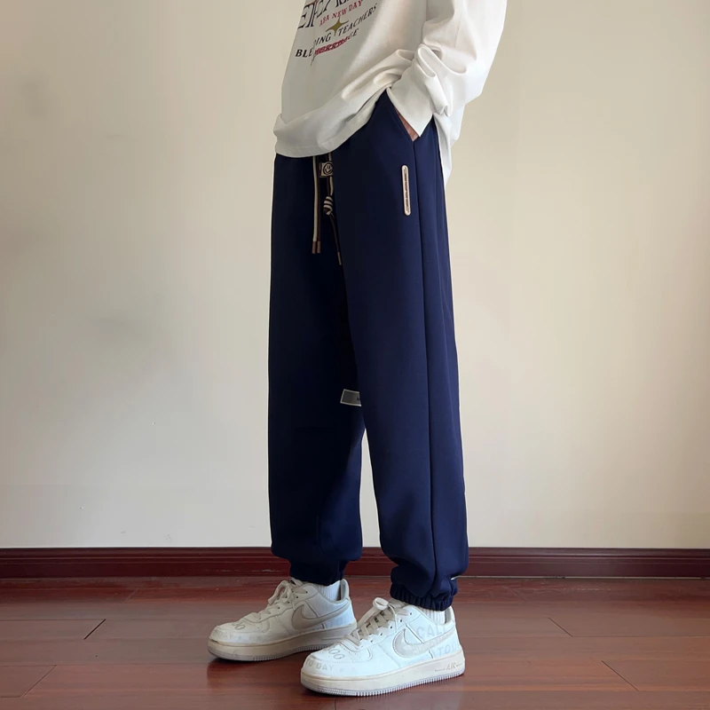 2023秋冬新款高端裤男生青少年学生纯色百搭宽松情侣运动休闲裤子