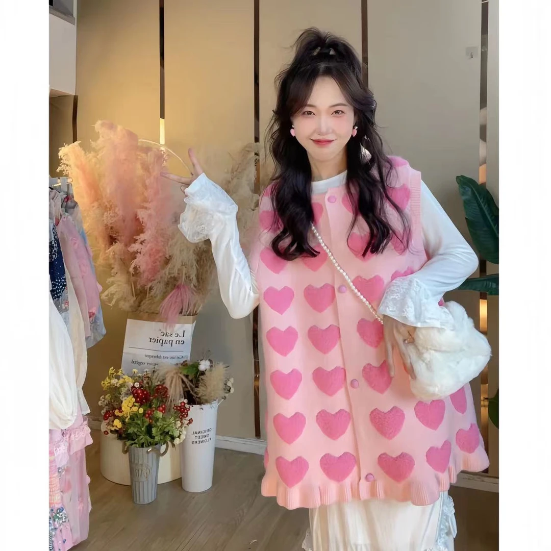 燃冉【爱心泡泡】秋季甜美时尚减龄韩版毛衣马甲慵懒风毛衣