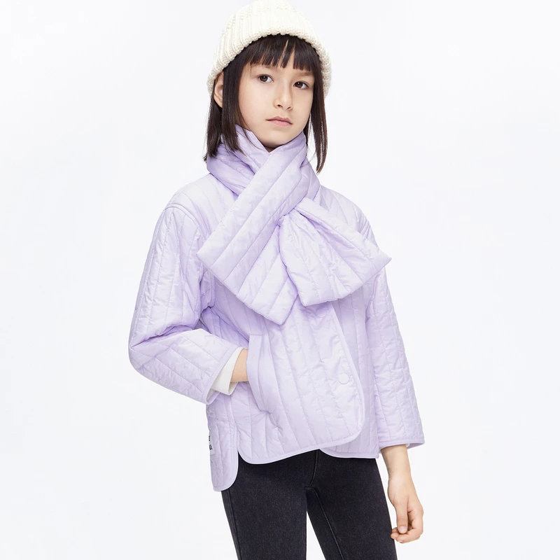 little moco童装22冬装新款女童可拆围巾保暖外套夹克#KBB4QJK018