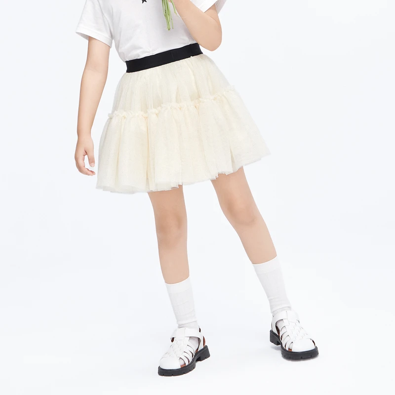 【LittleMoco】童装23夏装女童蓬蓬网纱闪粉半身短裙#KBC2SKT003