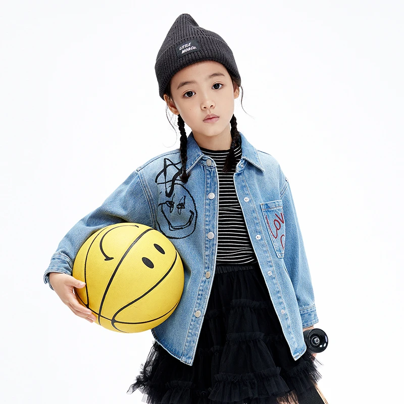 little moco童装23春装新款男女童纯棉长袖牛仔衬衫#KBC1SHT014