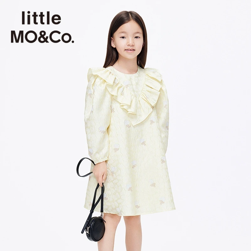 littlemoco童装秋季女童荷叶领连衣裙过年礼服公主裙#KBB1DRST02
