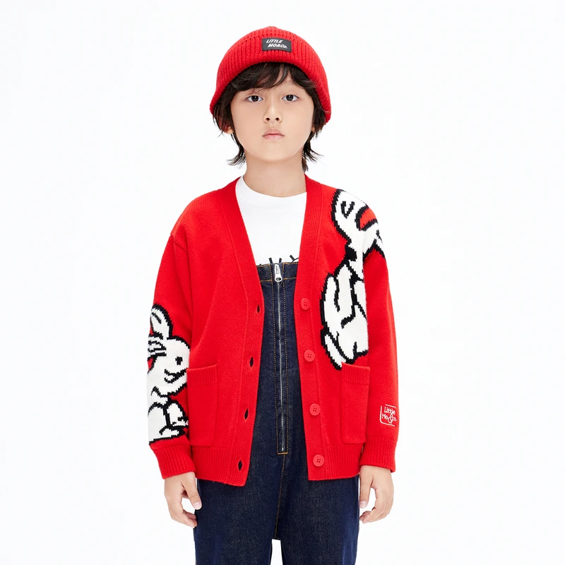 little moco童装23春装新款男女童节日款绵羊毛衫外套#KBC1CAR005