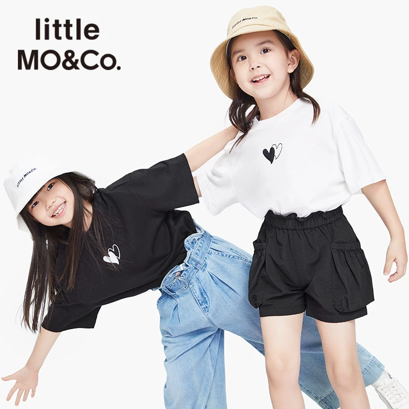 【LittleMoco】童装夏装女童纯棉打底简约爱心短袖T恤#KBB2TEET45