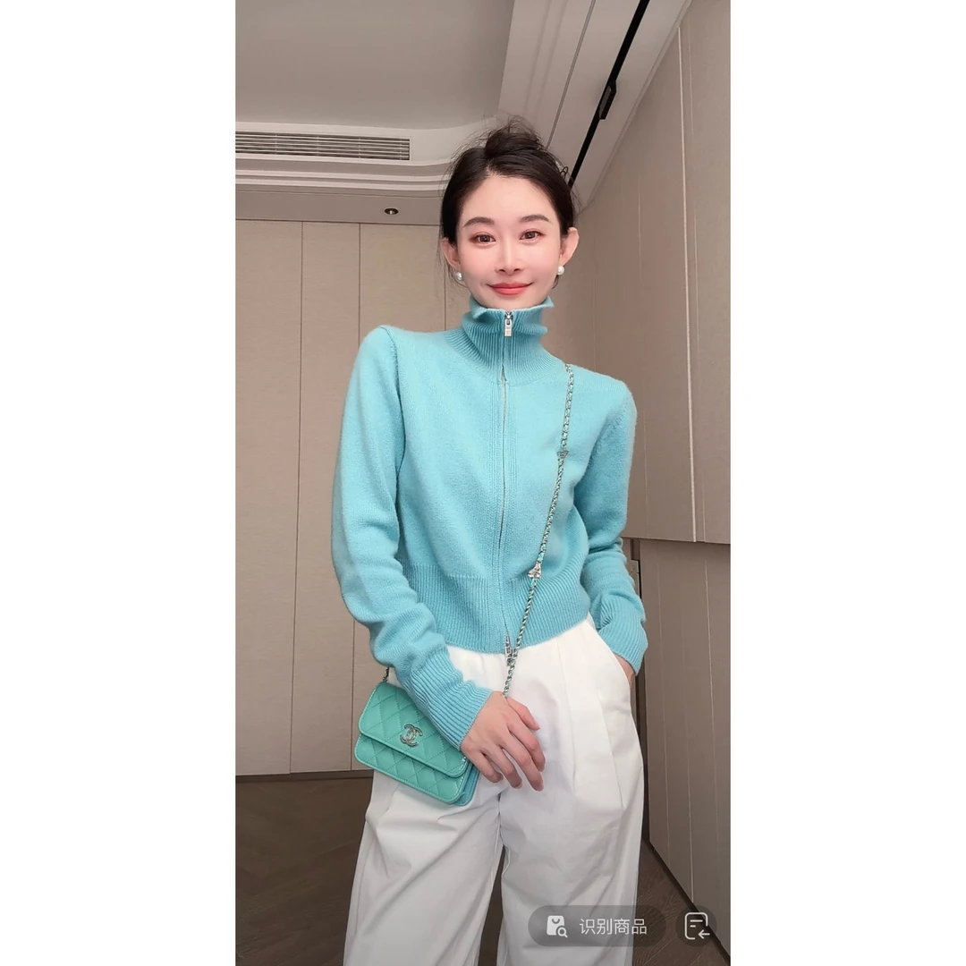 【RUNAWAY】翻领羊绒针织拉链开衫