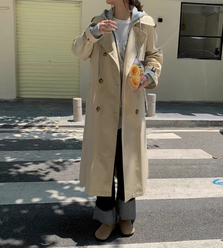 韩国chic慵懒长款风衣气质秋季百搭设计感宽松休闲过膝外套女显瘦