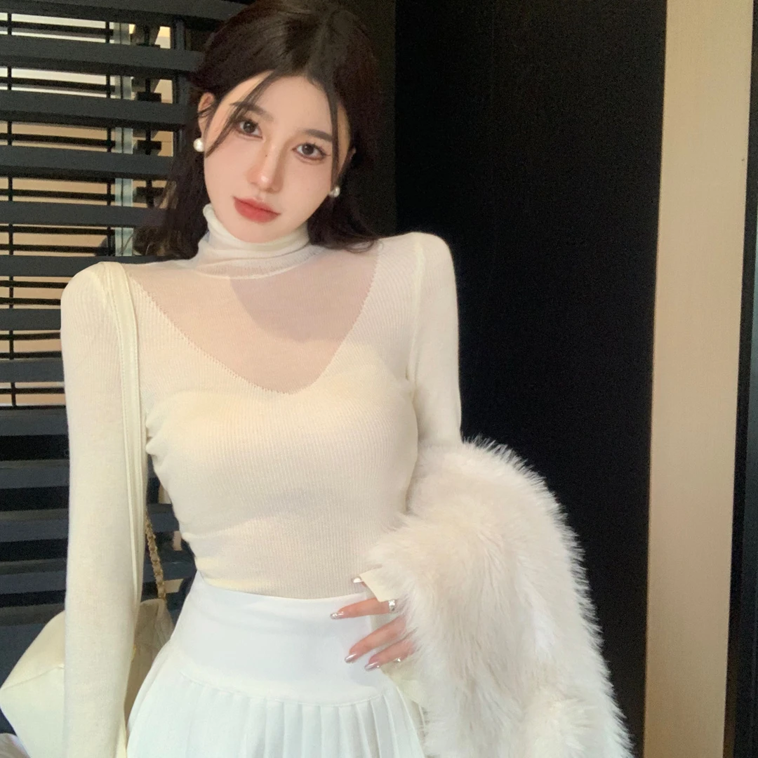 针织衫女秋冬内搭打底衫高级感修身显瘦百搭纯欲风独特别致小上衣