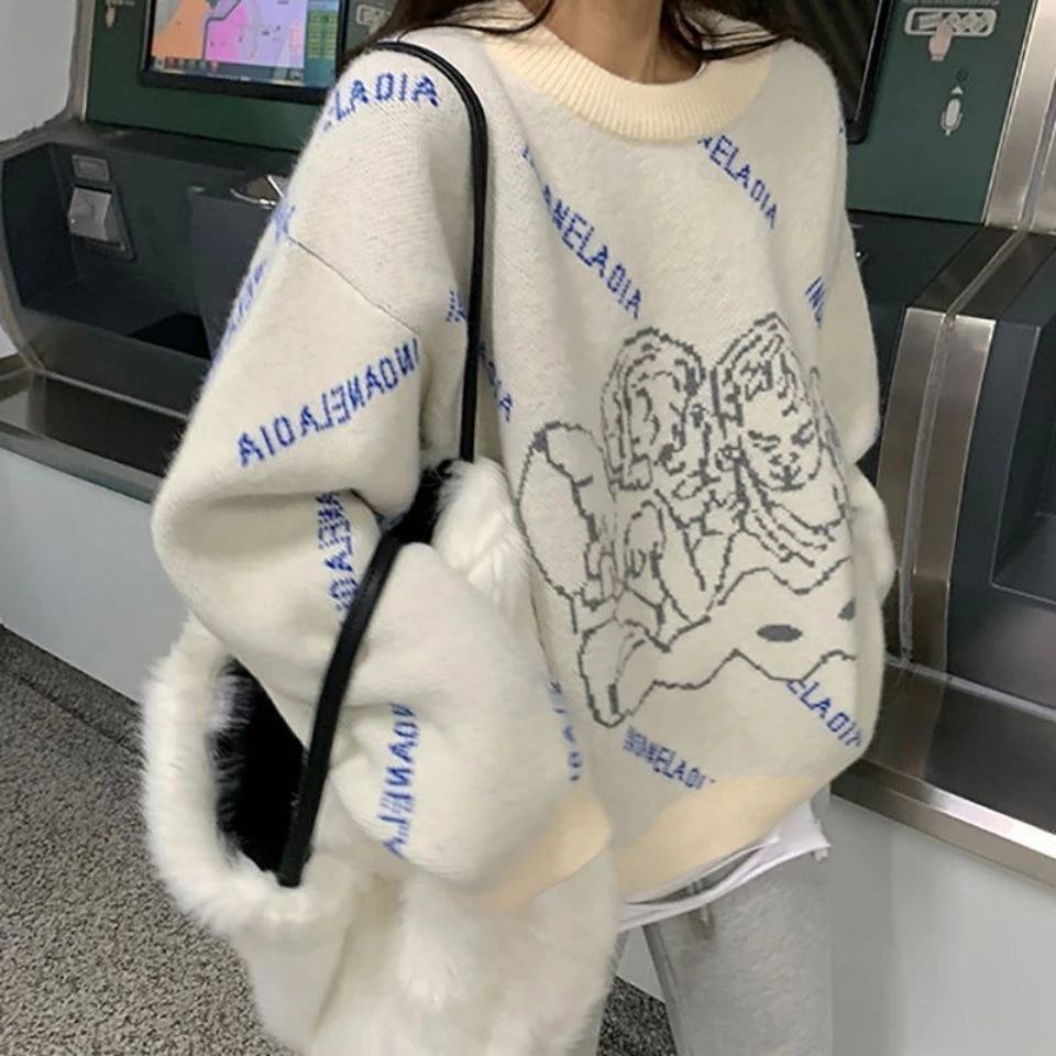 复古港风毛衣女潮新款秋冬洋气加厚宽松慵懒风学院风韩版针织衫