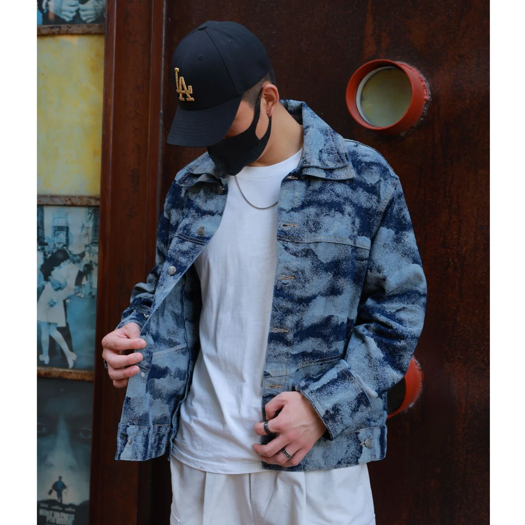 LONGT春秋潮流“山水”长袖牛仔外套户外休闲宽松情侣款