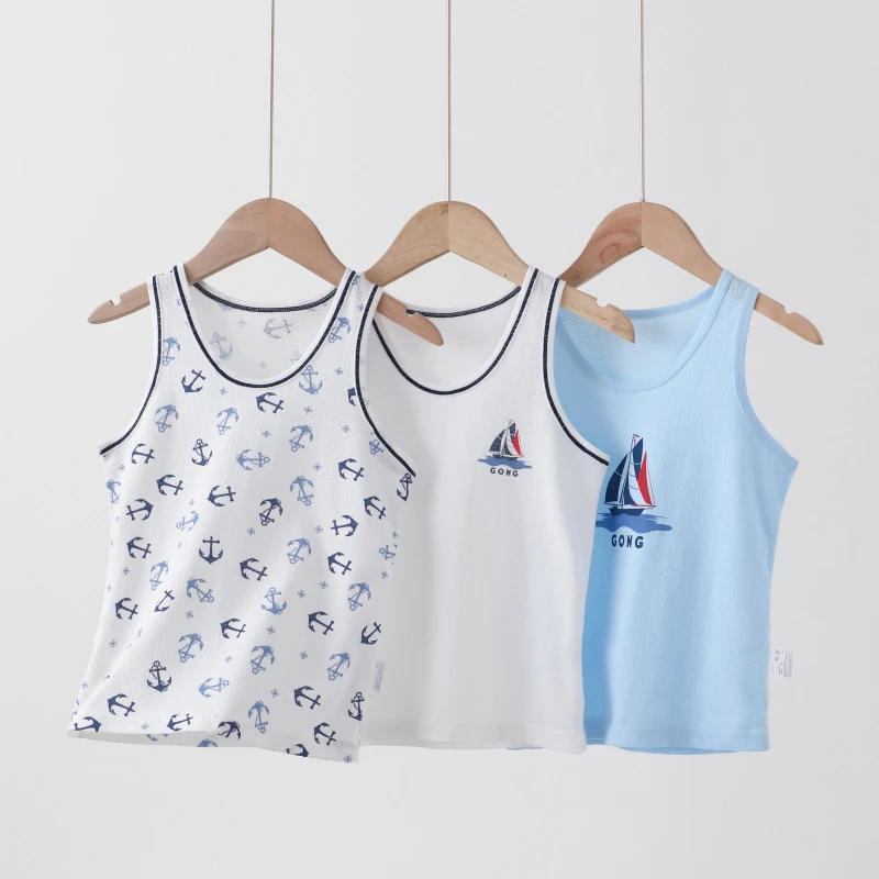 无骨3件装纯棉儿童背心男女宝宝小中大童打底透气无袖睡衣夏季薄