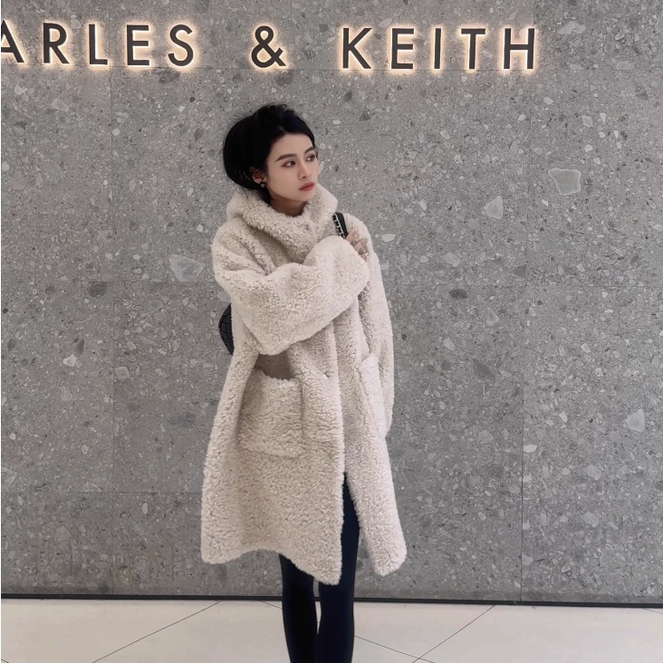 【赫柏服饰】百搭气质纯色羊毛上衣秋冬厚中长款上衣女外套H-899