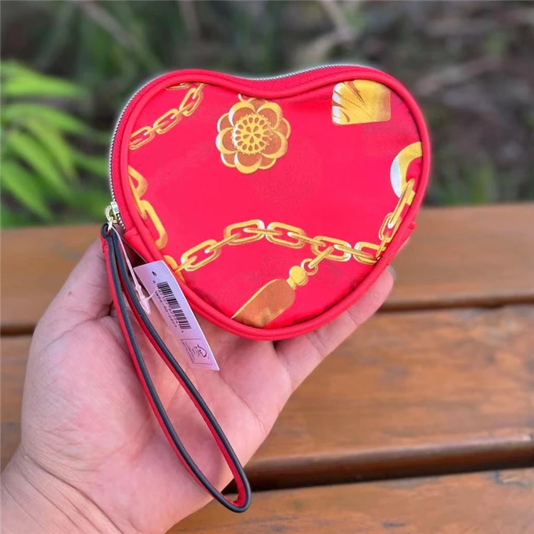 小巧精致便携小号化妆包化妆品收纳袋简约口红小包印花爱心零钱包