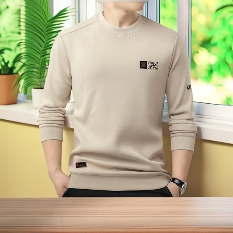 皮尔卡丹秋冬季男士圆领卫衣加绒加厚宽松打底衫保暖上衣