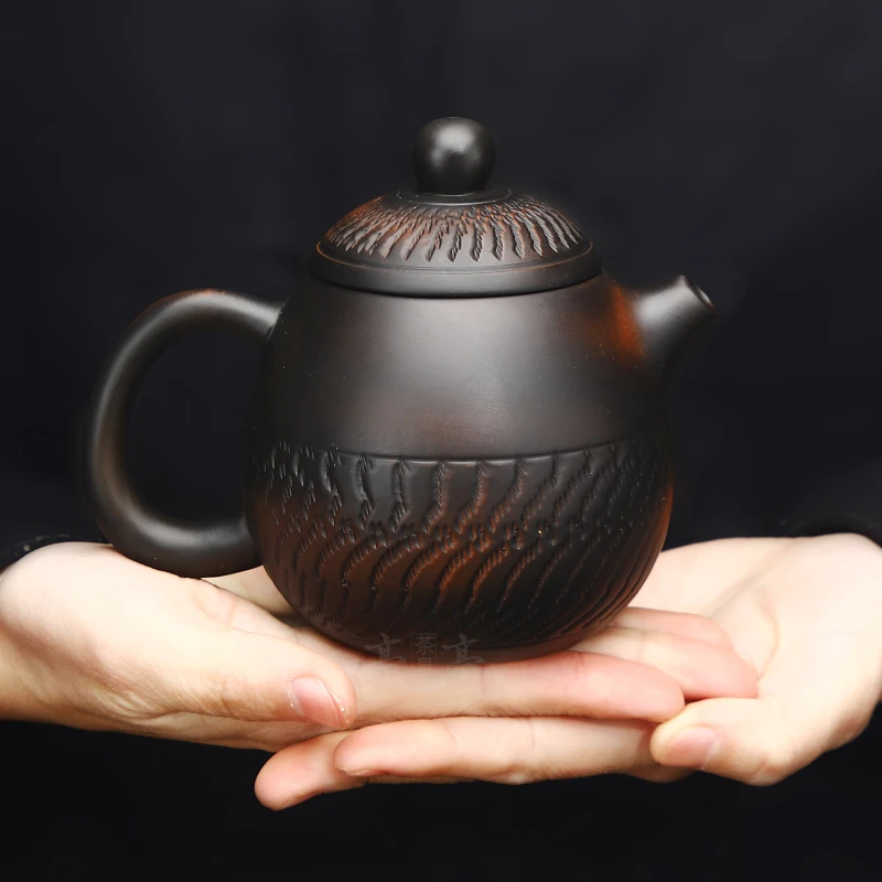 GF199紫砂壶半手工龙蛋壶复古雕刻过滤家用紫陶单人泡茶壶高端