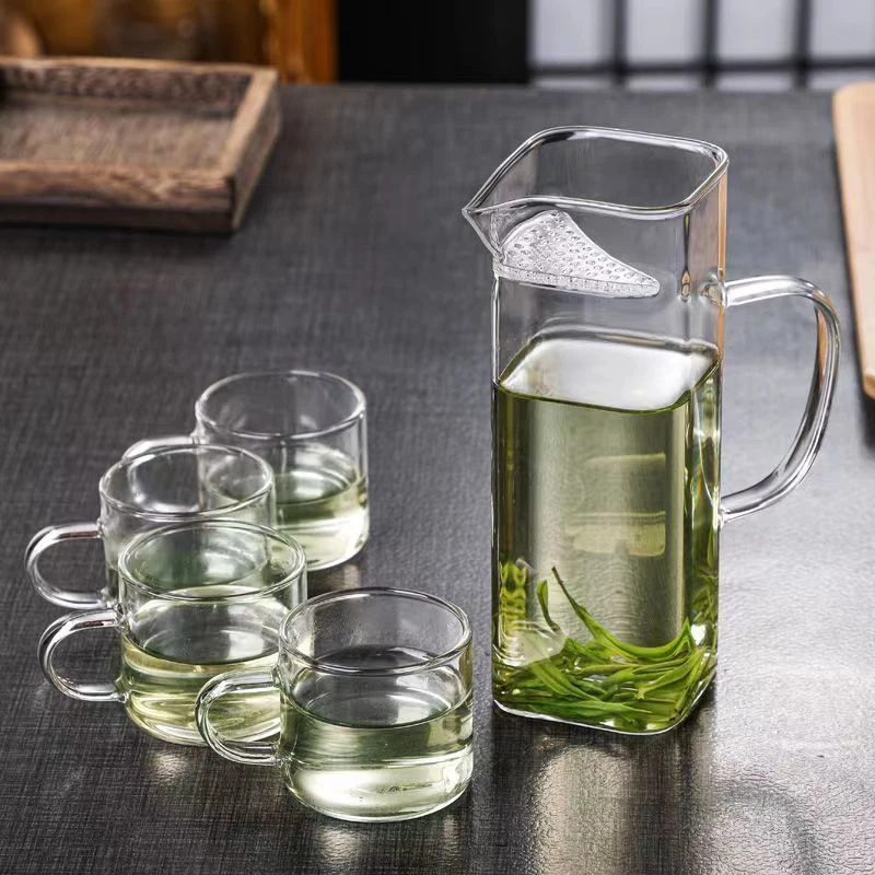 城懿月牙过滤泡茶杯 大容量绿茶杯喝水杯方形透明玻璃带把杯水杯