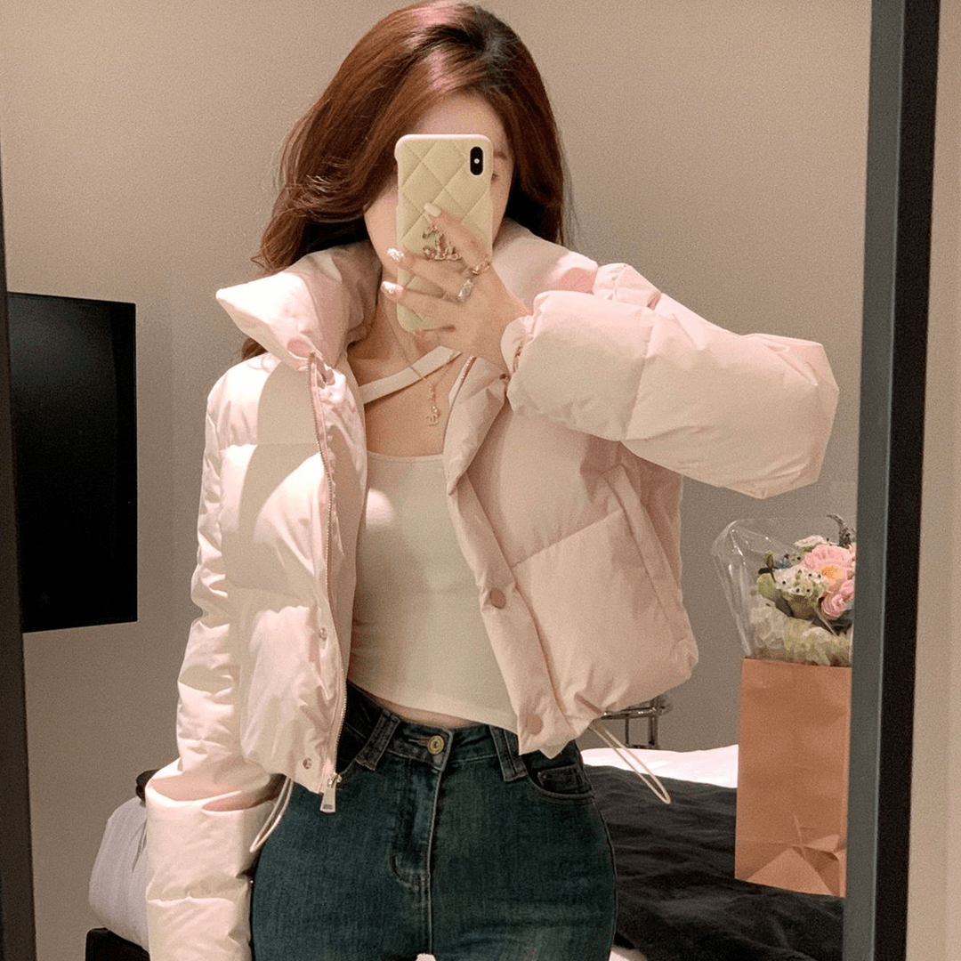 奶呼呼高腰颜值棉服外套女冬装新款小个子立领短款百搭显瘦面包服
