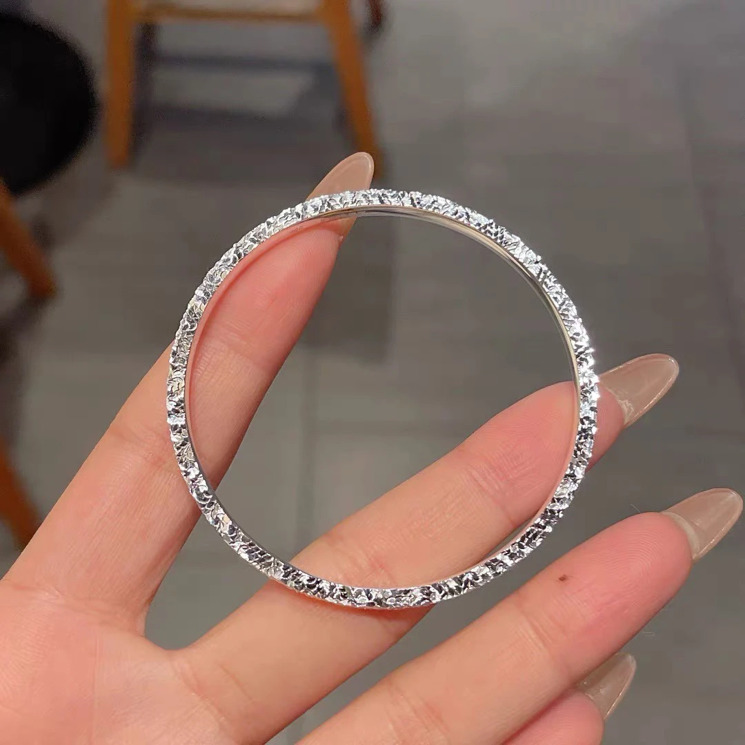 足银手镯 三面碎冰冰银手镯9999纯银正品足银520情人节礼物12