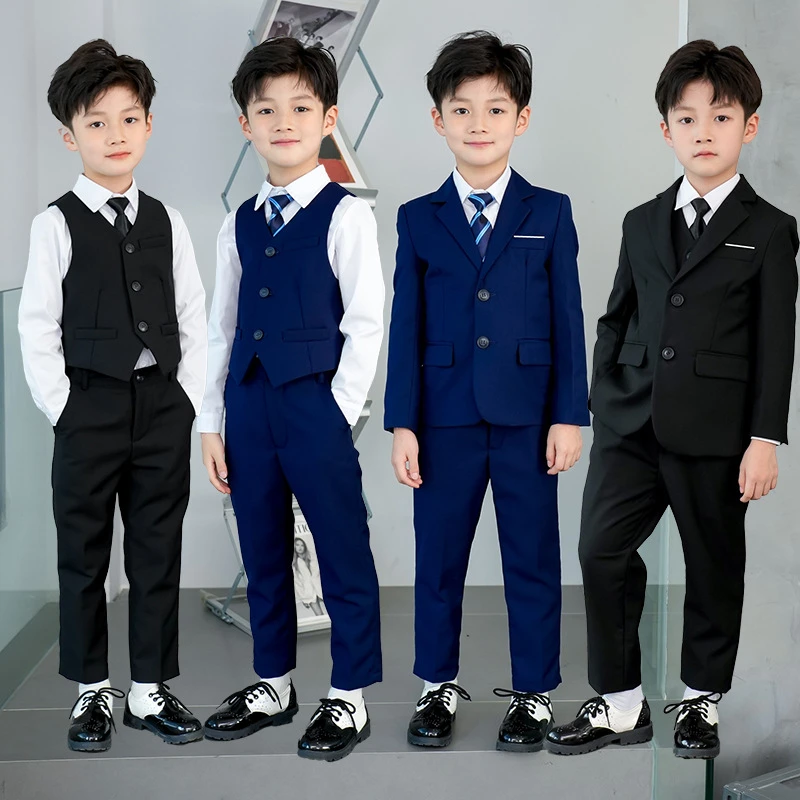 帅气儿童西装套装小主持人三件套英伦西服男童礼服外套钢琴演出服